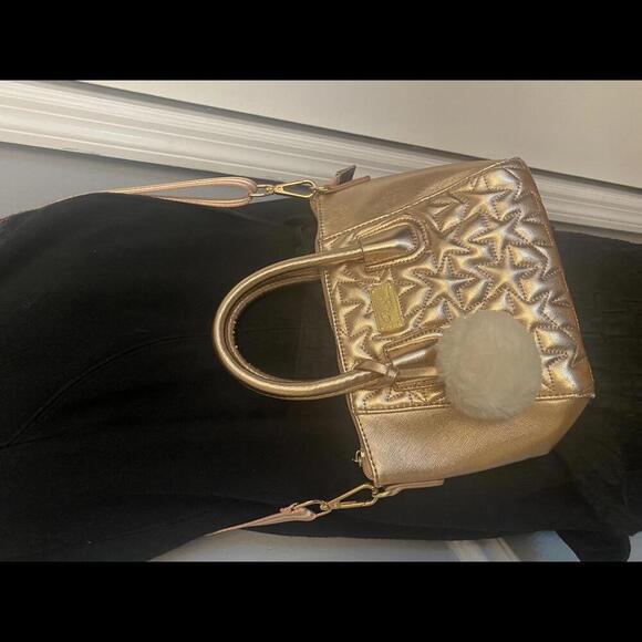 Betsy Johnson Rose Gold Handbag with Pom Pom - Removable Crossbody - Picture 2 of 14